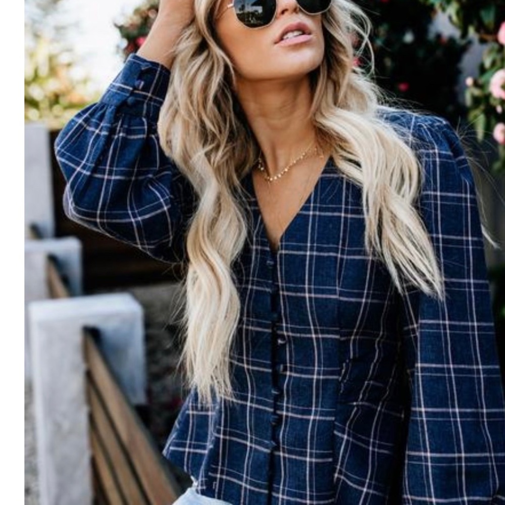 Simone Cotton Plaid Button Down Top - image 5